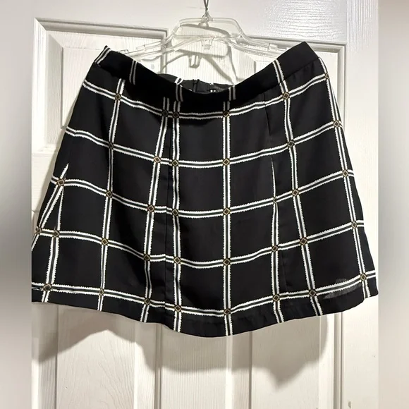 Ontwelfth Black White Plaid A-Line Mini Skirt High Waist Preppy Chic Size L - Picture 1 of 4